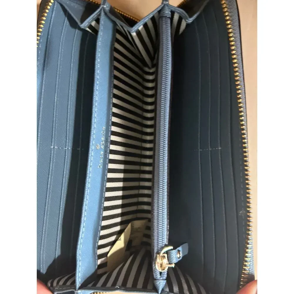 Kate Spade Saffiano Leather Zip Around Continental Wallet Blue Clutch Staci L